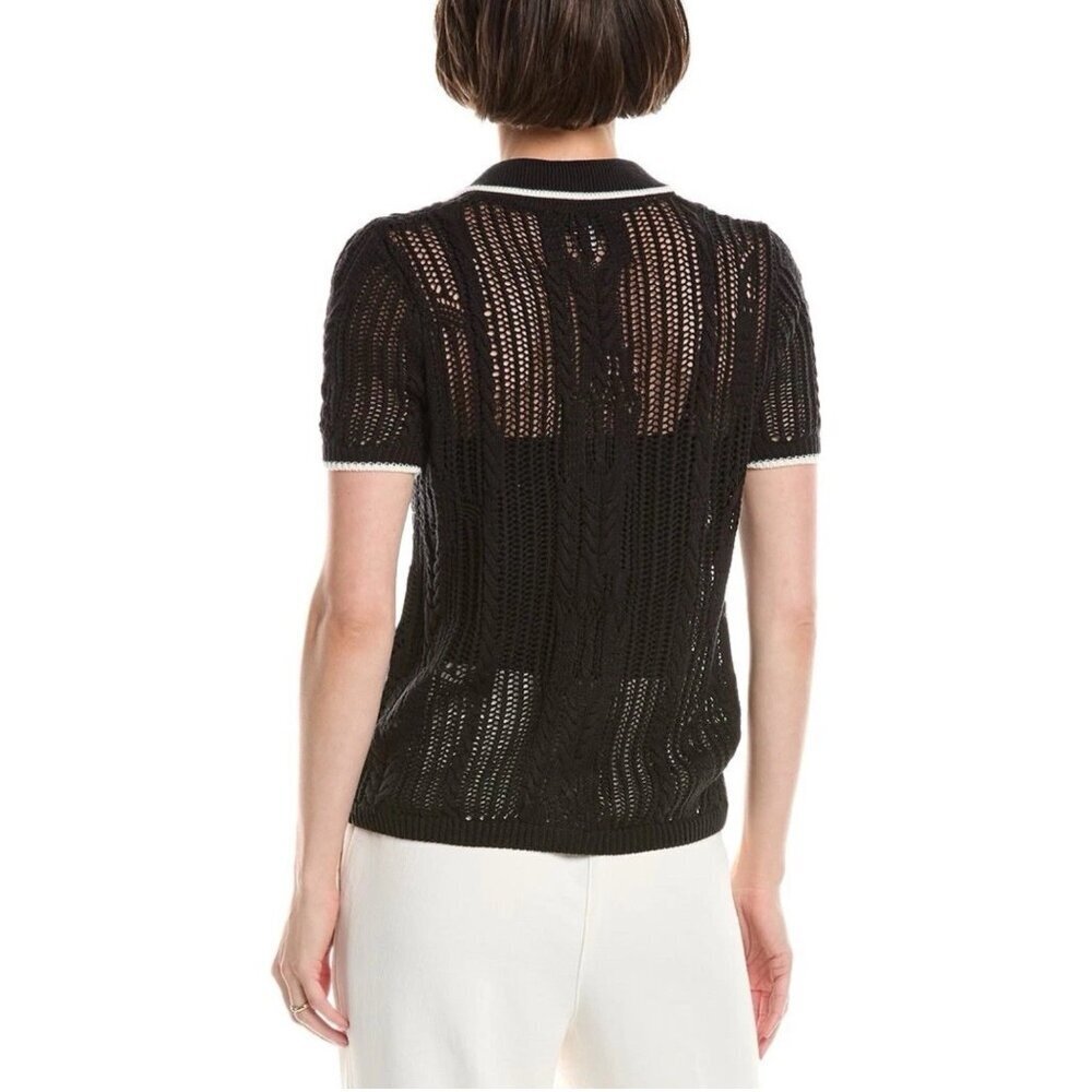 Jason Wu Black Crocheted Cable Knit Button-Down Shirt Size L - Picture 11 of 11